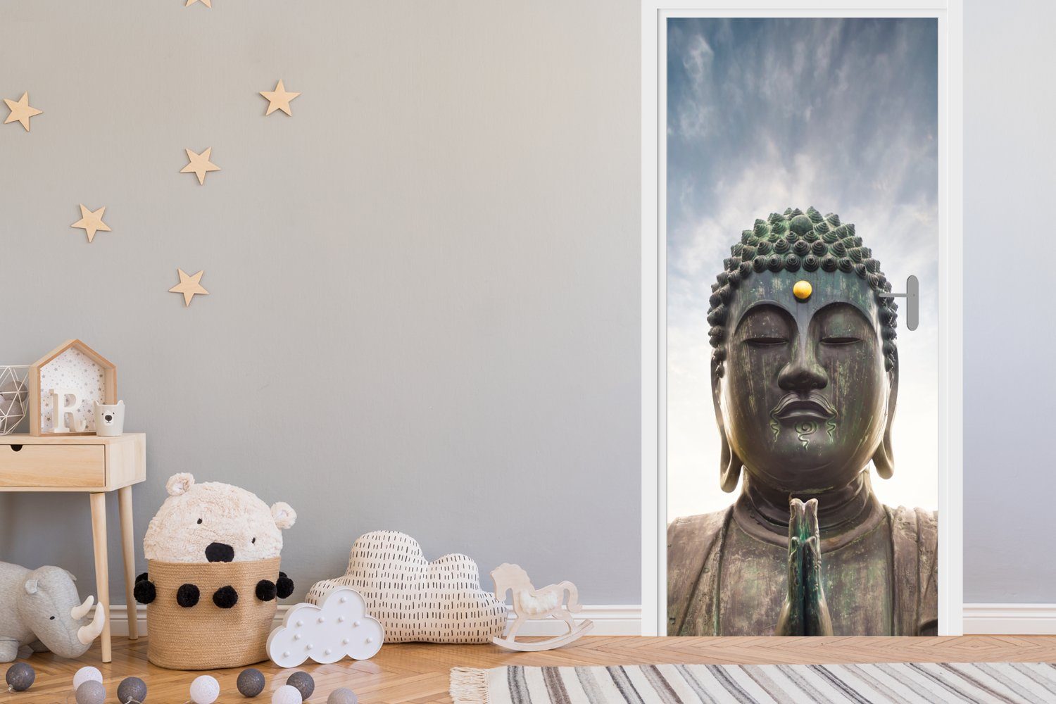 MuchoWow Türtapete Buddha-Kopf - Buddha Fototapete 75x205 Matt, Luft cm (1 - - Spirituell Tür, - bedruckt, für Meditation, St), Türaufkleber