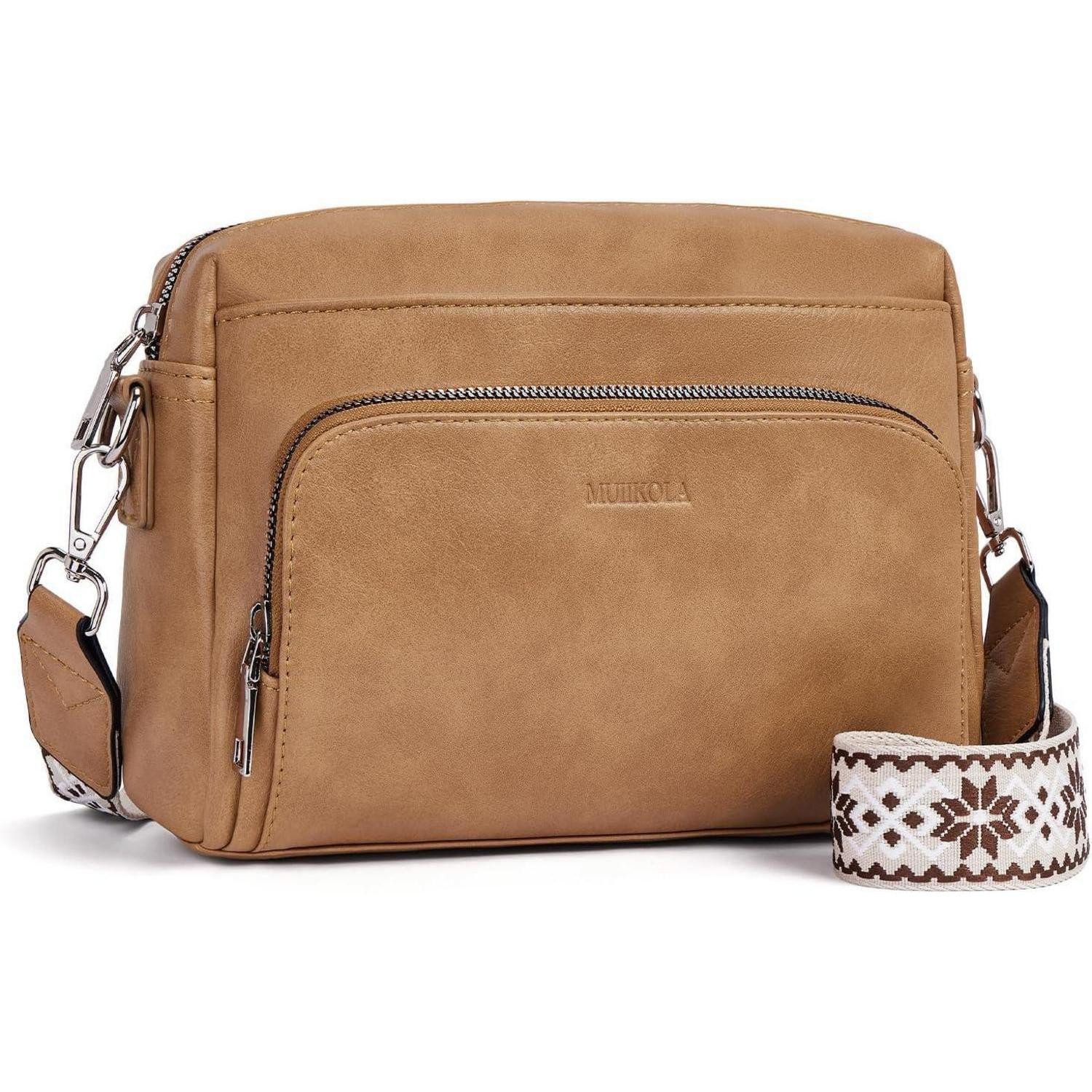 Umhängetasche Umhängetasche Damen Crossbody PU Leder RFID Multitaschen Schwarz