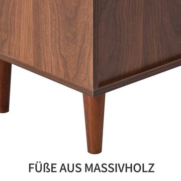 Merax Sideboard Buffet Rattan mit 3 Türen und 2 Schubladen, Antik,Landhaus Stil, Kommode aus Holz und Rattan, B/H/T:130/76/41 cm