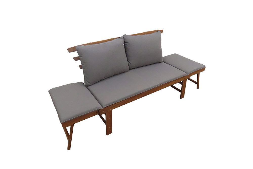 riess-ambiente Gartenbank MODULAR 200cm natur – FSC zertifiziertes Holz, klappbar, mit Kissen (Einzelartikel, 1-St), Outdoor-Sitzbank mit Liegefunktion – ideal für Garten & Terrasse