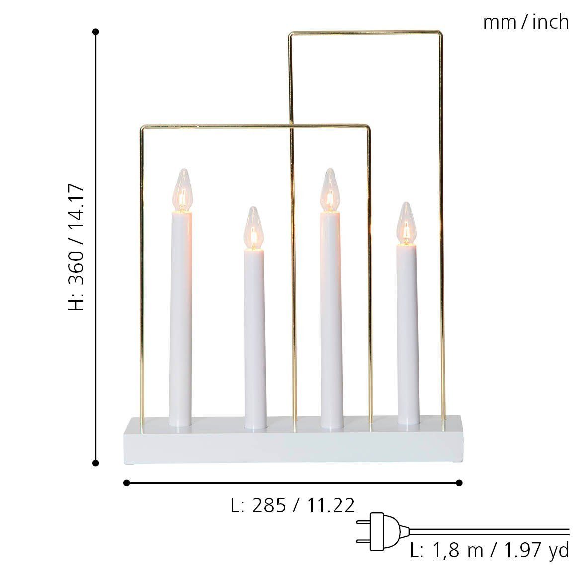 EGLO Kerzenständer Glossy frame, LED Lichterbogen Weihnachten, Messingelemente, Schwibbogen mit Kabel