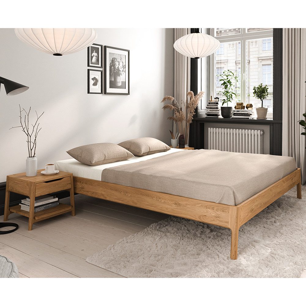Lomadox Bettgestell THORNBURY-165, Bett Einzelbett Massivholzbett, Wildeiche massiv geölt, 90x220cm