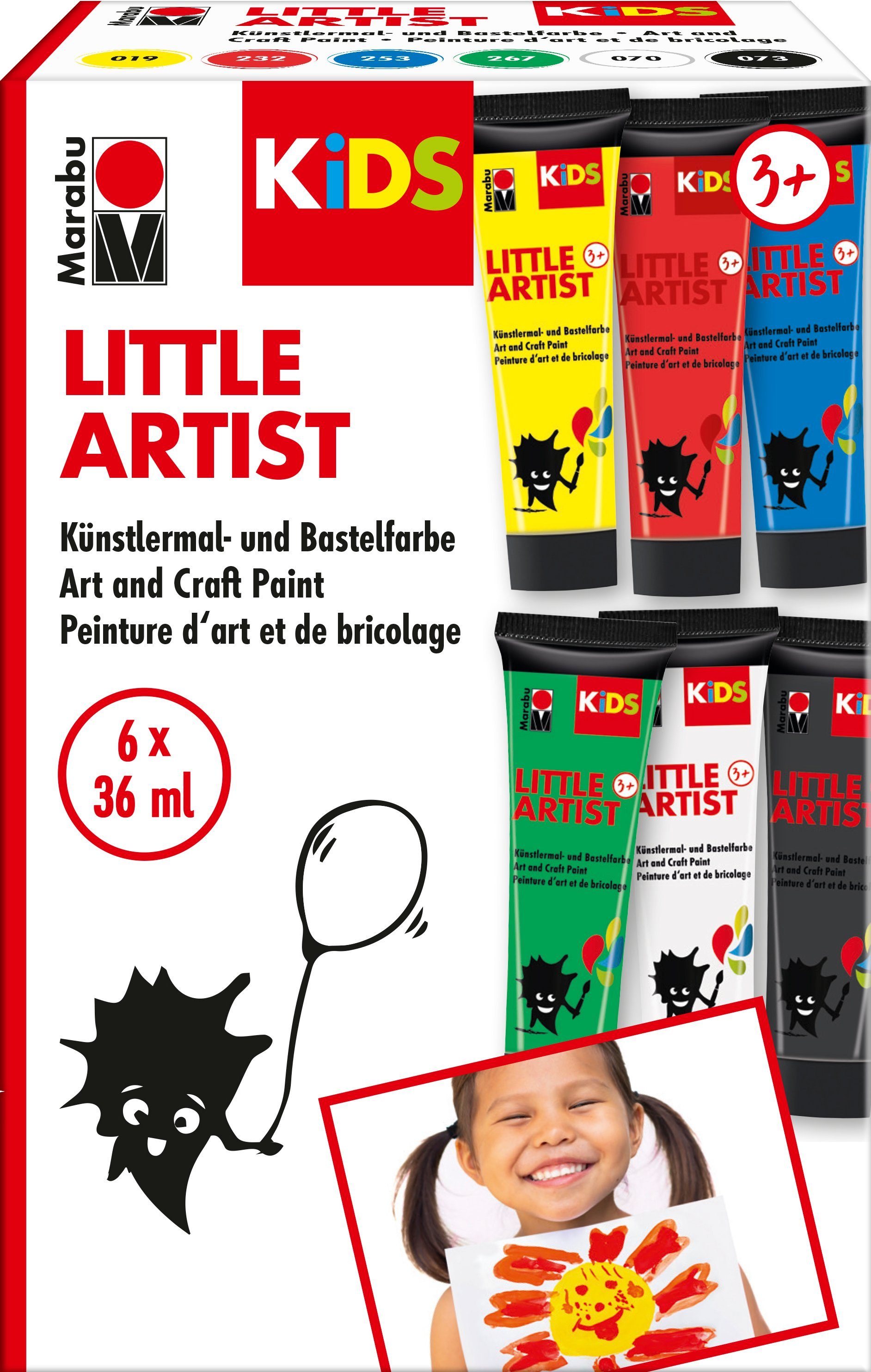 Marabu Acrylfarbe KiDS Little Artist Künstlermal- und Bastelfarbe, 6 x 36 ml