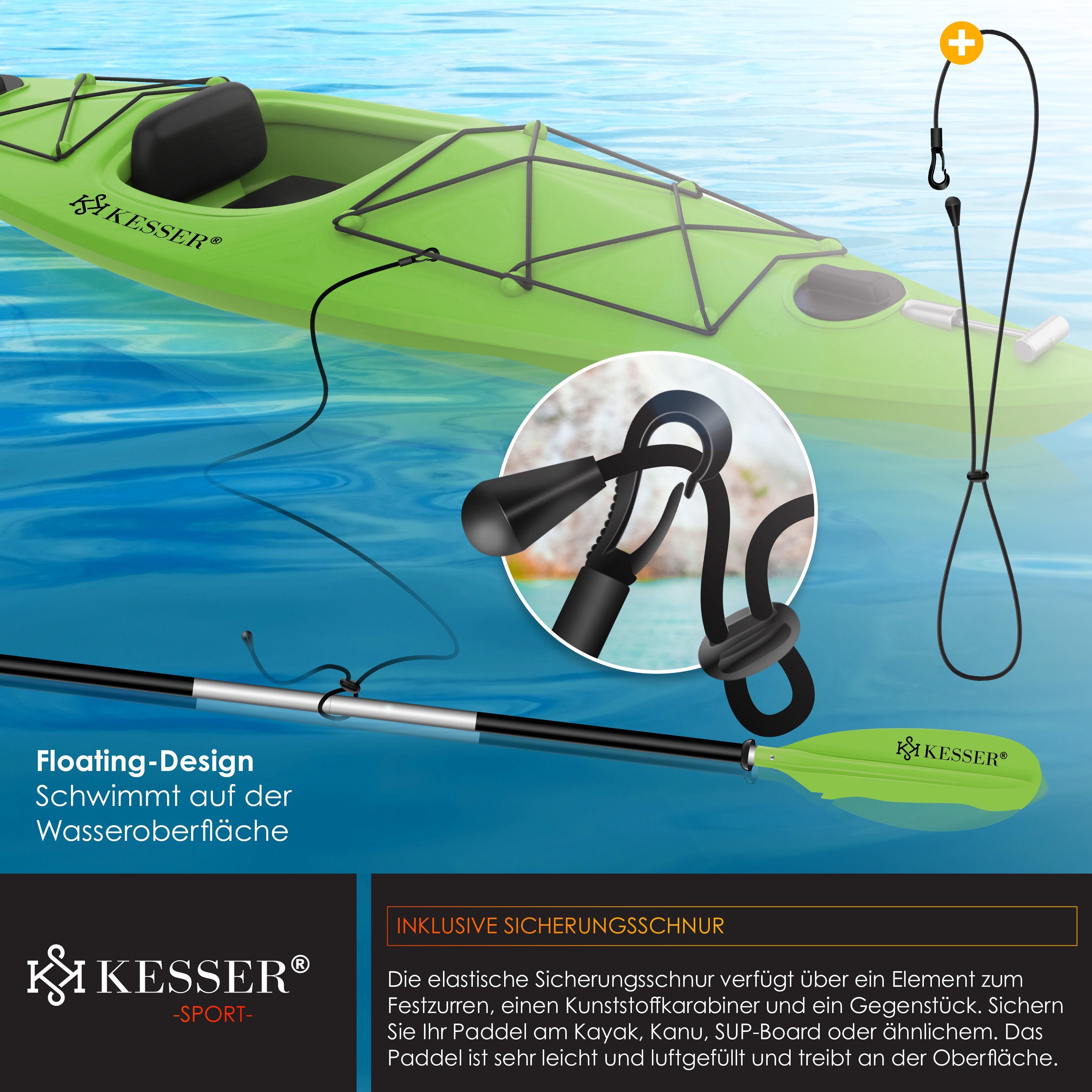 KESSER SUP-Paddel, Paddle Doppelpaddel 4-teilig für Kanu Kayak SUP Stand-Up