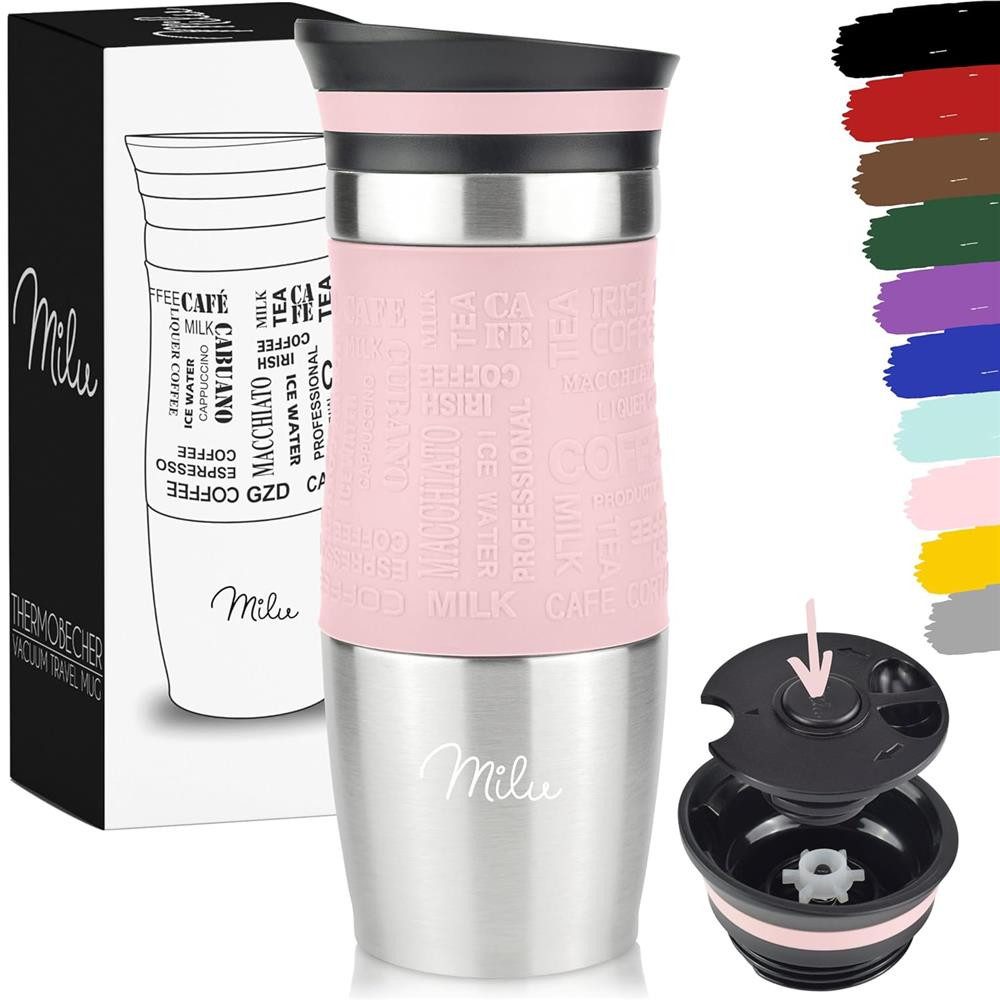 Milu Thermobecher Thermobecher Kaffee To Go Edelstahl 370 ml, auslaufsicher, isoliert