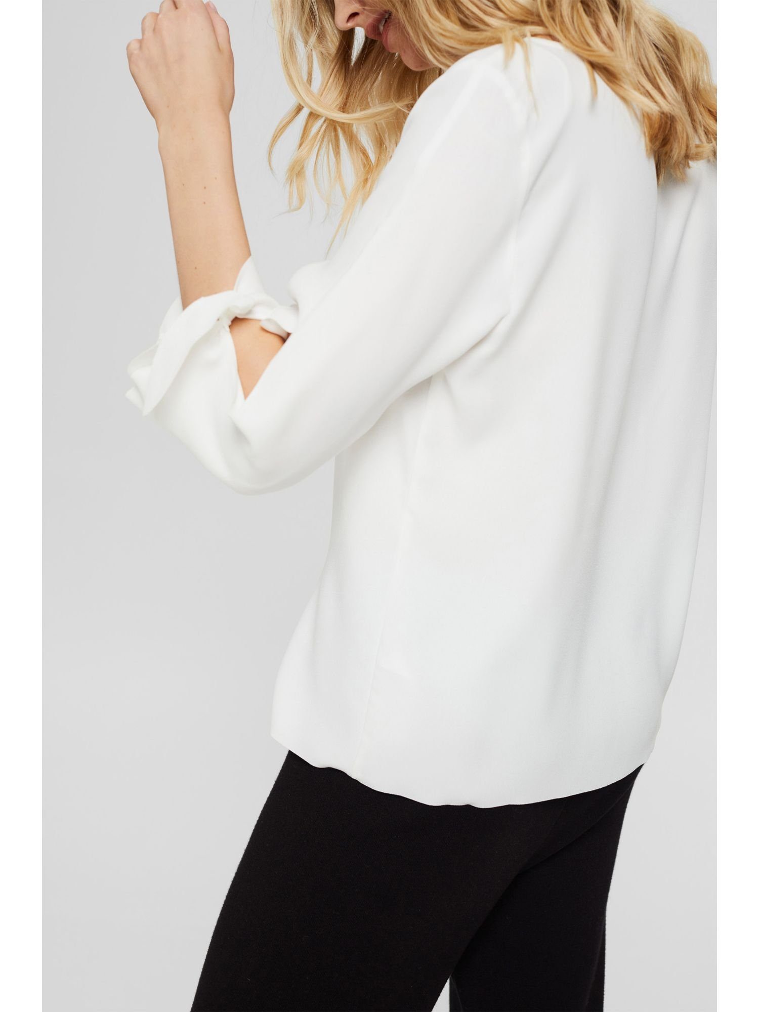 Esprit Collection Langarmbluse WHITE Stretch-Bluse offenen OFF mit Kanten