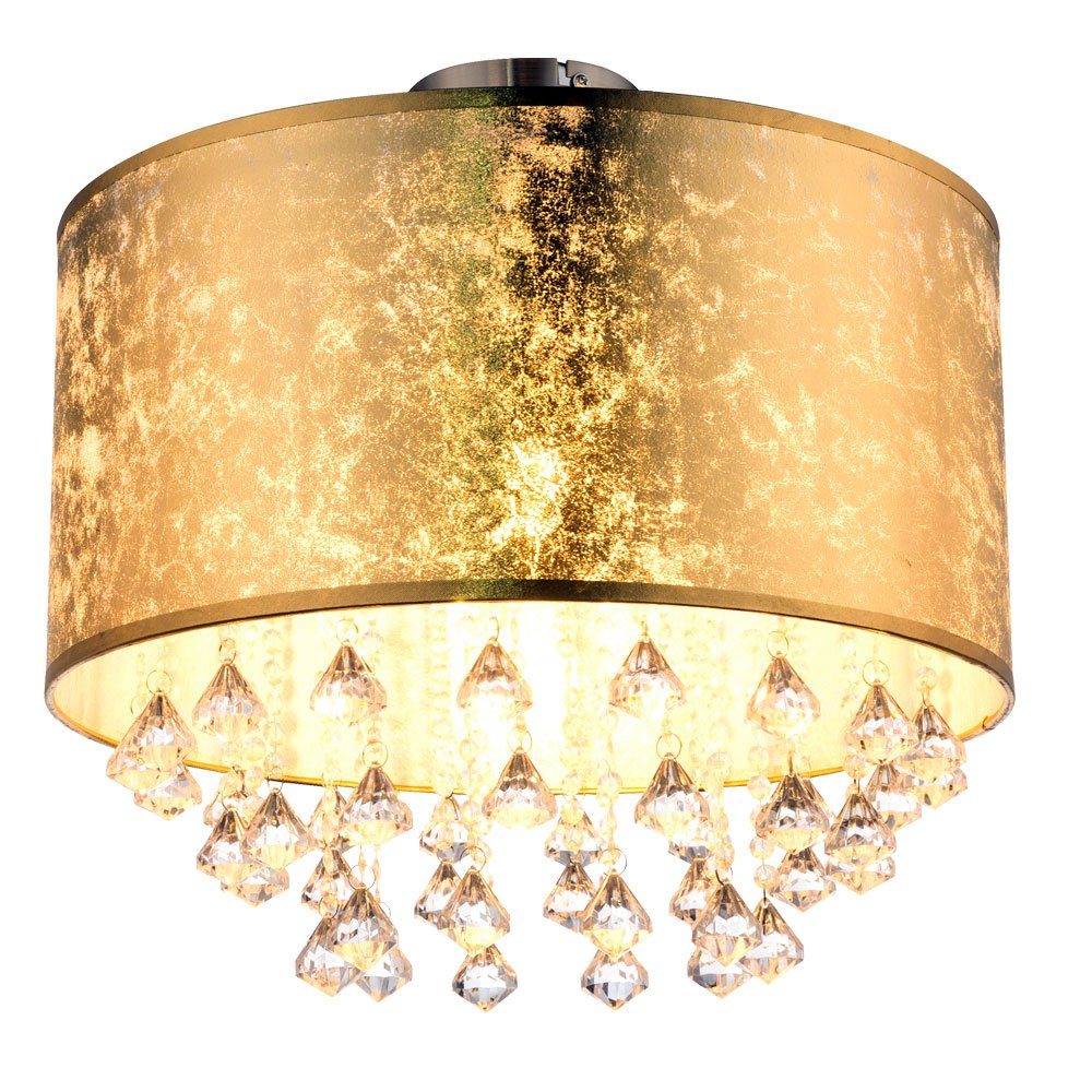 GLOBO LIGHTING Deckenleuchte, Leuchtmittel nicht inklusive, Deckenlampe Deckenleuchte Kronleuchter Kristalllampe Blattgold Textil
