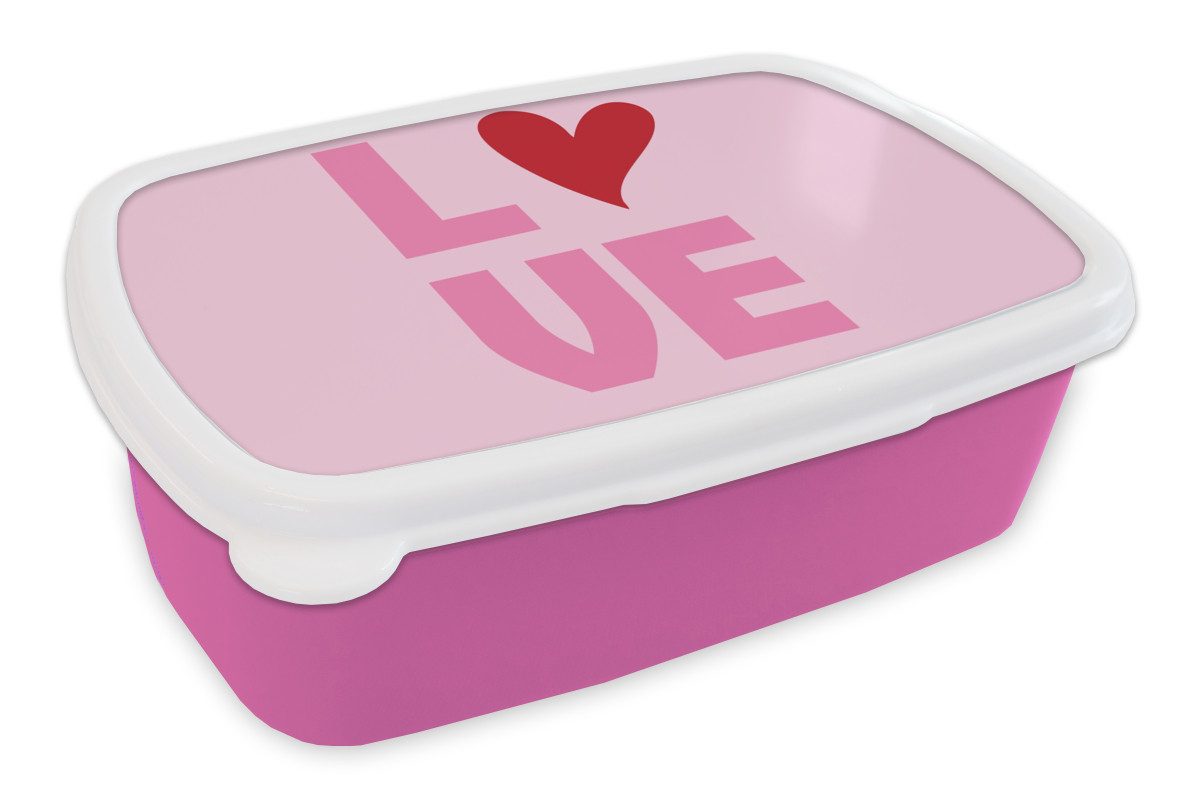 MuchoWow Lunchbox Liebe - Rosa - Herz - Valentinstag, Kunststoff, (2-tlg), Brotdosen, Lunch Box, Brotbox für Kinder und Erwachsene