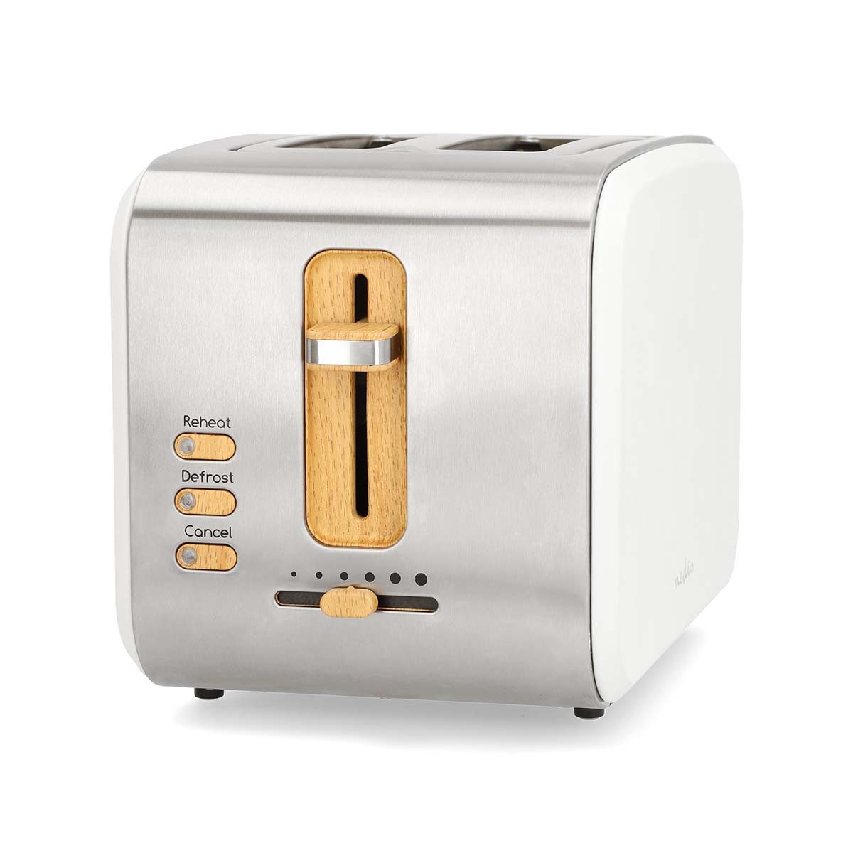 Nedis Toaster KABT510EWT, freistehend, für Beton, Fliesen, Mauerwerk, Mörtel, Putz, 900 W, 6 Bräunungsstufen, Auftaufunktion, einfache Reinigung, für Zuhause