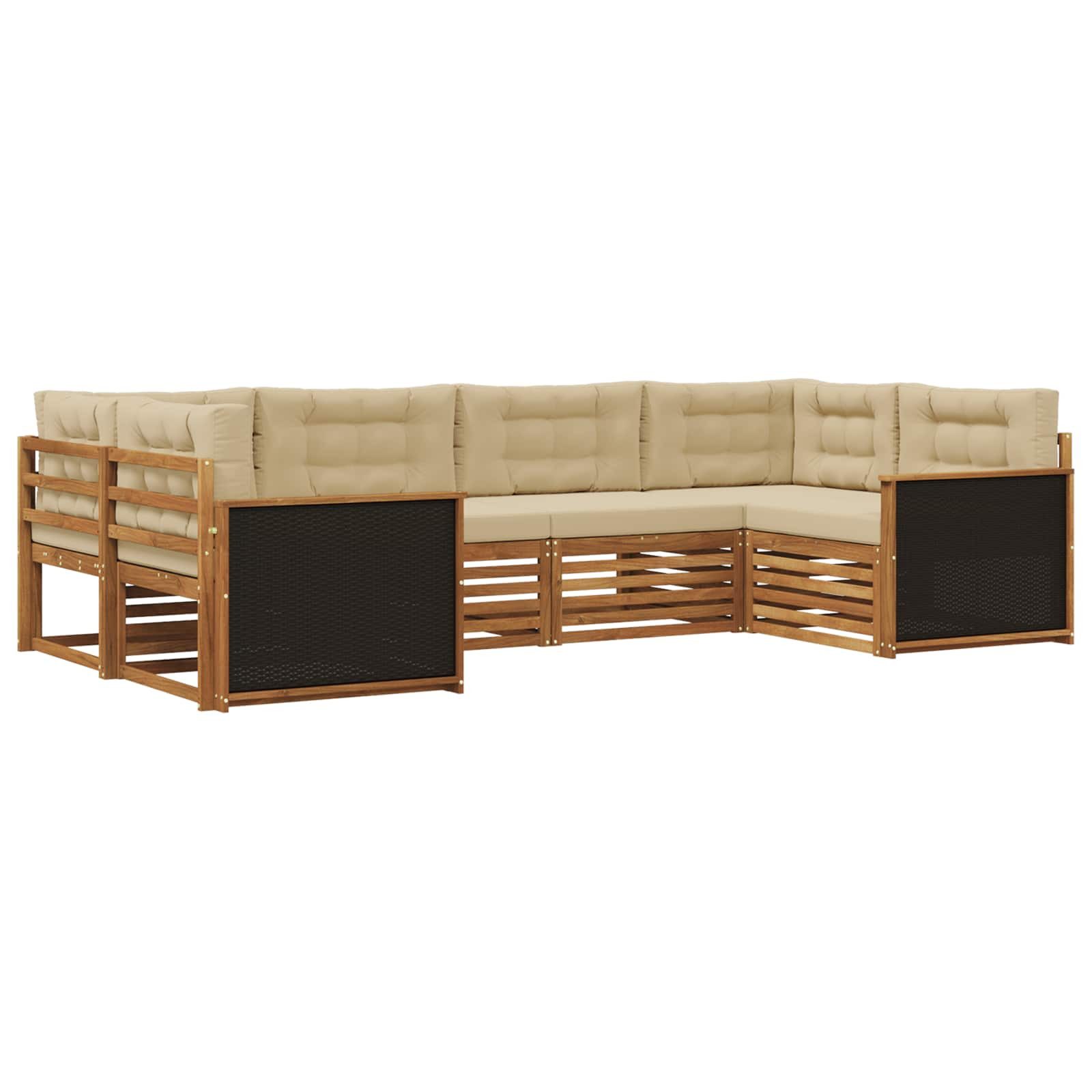 Gartenlounge-Set Outdoor-Sofagarnitur mit Kissen 6 pcs Natur und Beige