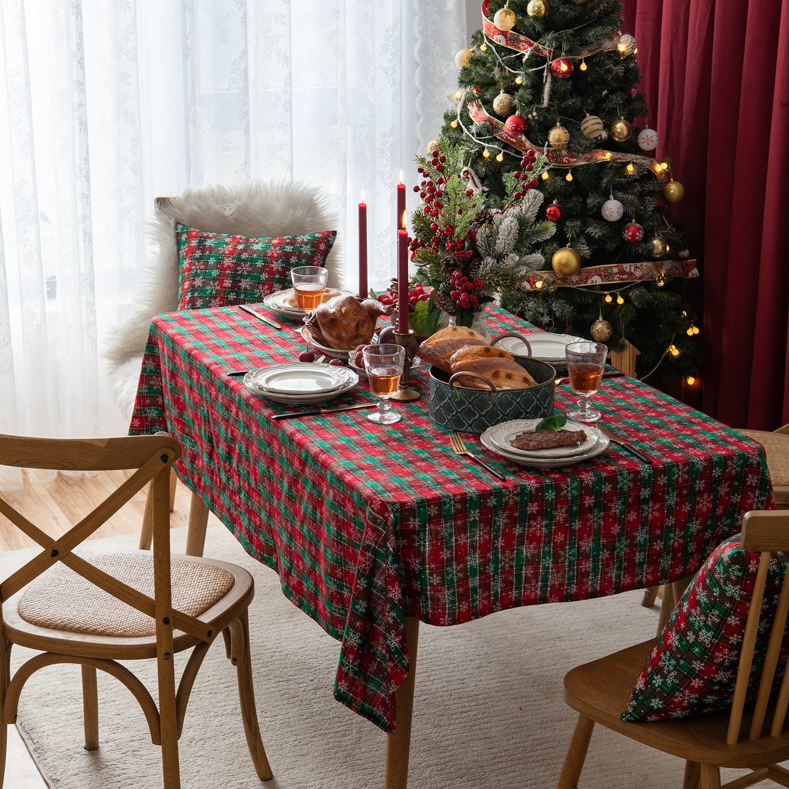 BTTO Weihnachten Weihnachten Tischdecke,Weihnachtstischdecken Tischdecke Schmutzabweisend Waschbare Tischdecke für Rechteckige,