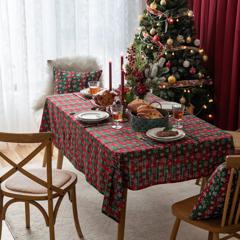 BTTO Tischdecke Weihnachten Tischdecke,Weihnachtstischdecken Rechteckige,  Waschbare Tischdecke Schmutzabweisend für Weihnachten