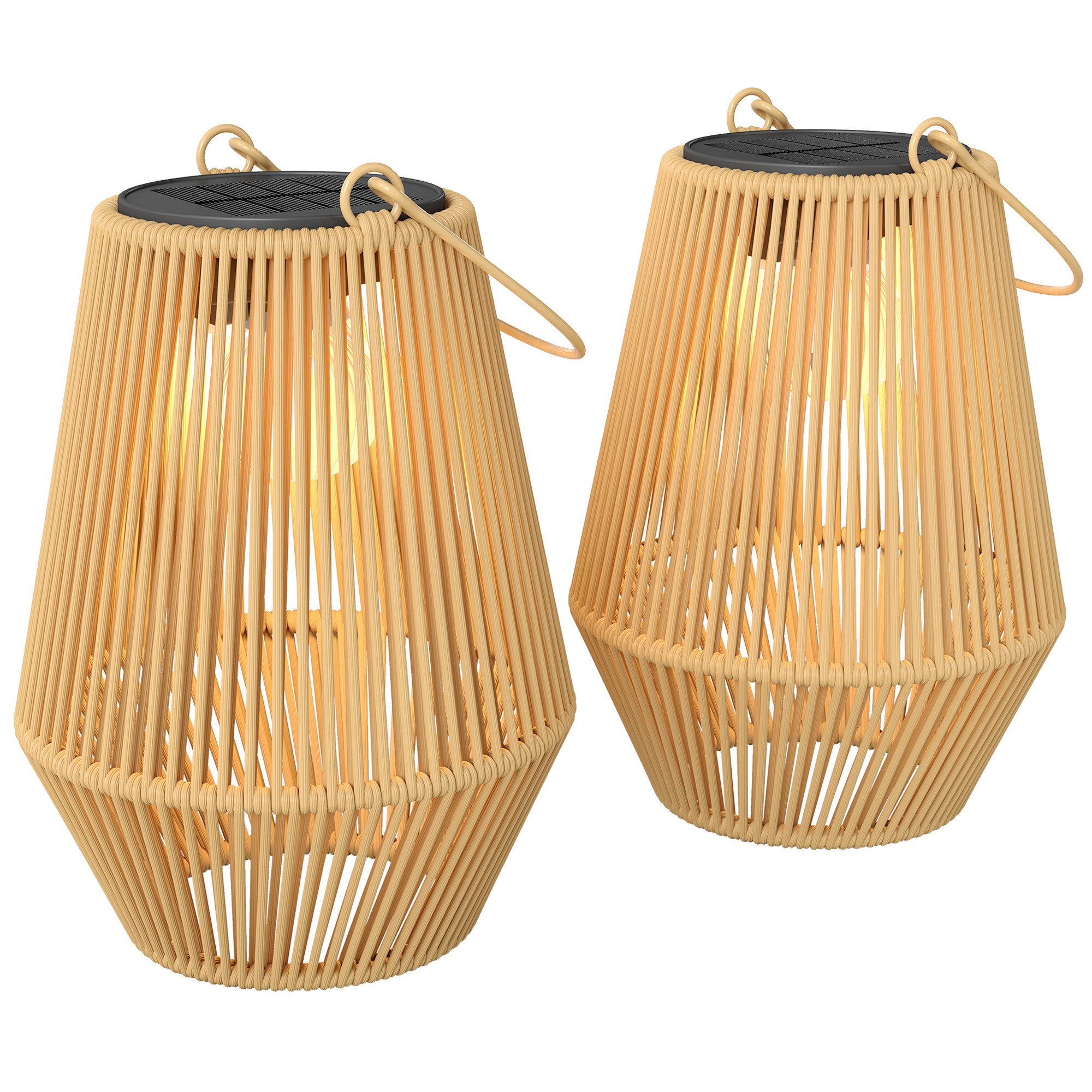 FELIXLEO LED Windlicht Solar Stehlampe 2er Set Rattan Hängend Solarlampen mit Lichtsensor