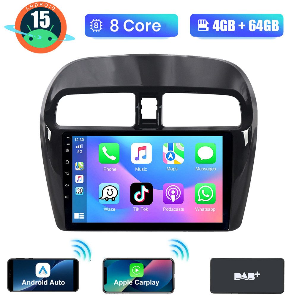 A-Sure 9" 8-Core Für Mitsubishi Space Star Android 15 Apple Carplay GPS Navi Autoradio (Digitalradio (DAB), FM, AM, 1280*800 IPS Screen/8-Core CPU)