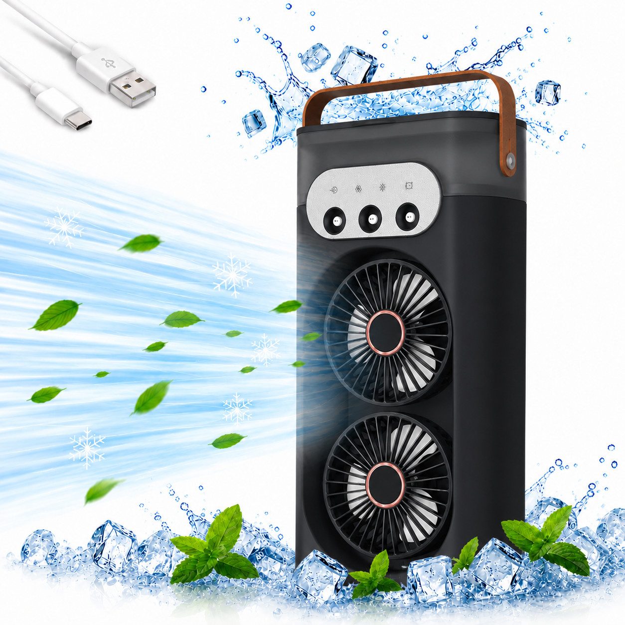 MOPUEA Ventilatorkombigerät Tragbarer Luftkühler Ventilator Multifunktion-Kühlgebläse, Mobiler Luftkühler mit Wasserkühlung, 400ML Wassertank