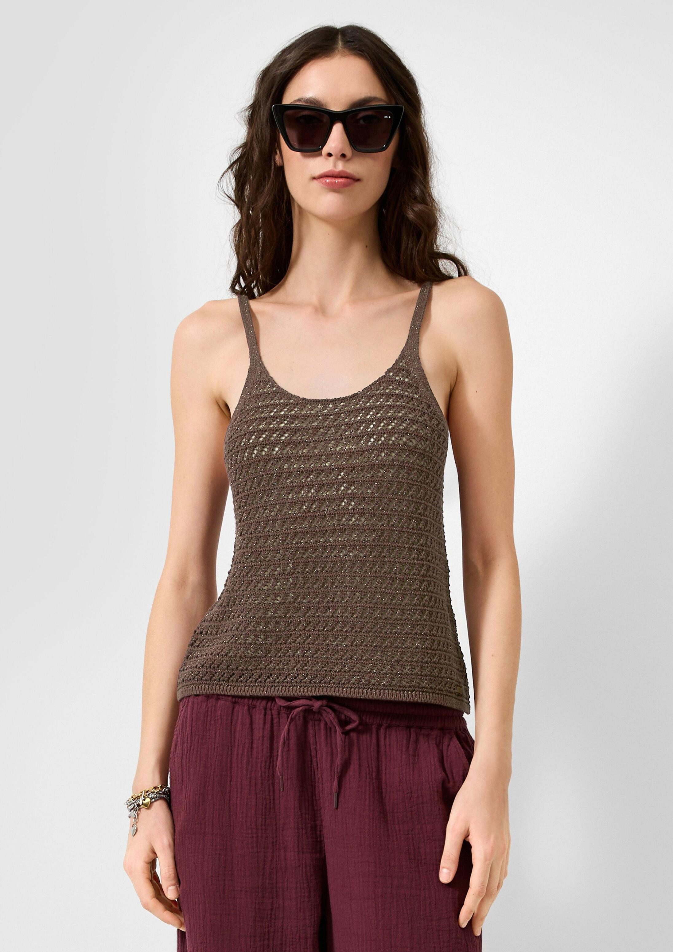 QS Rundhalspullover Strickpullunder Ajourstrick-Top mit Glitzereffekt