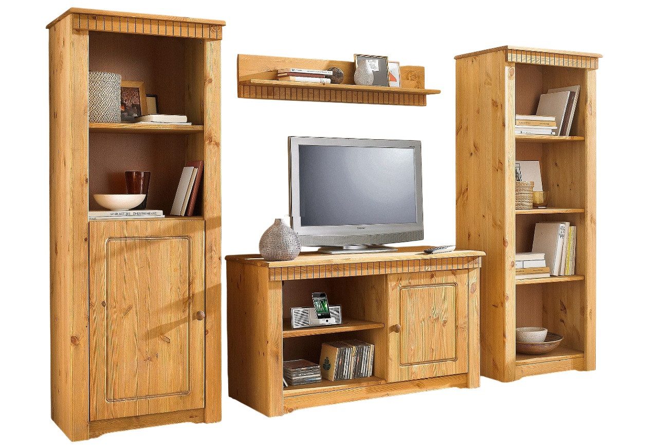 Clever-Moebel Wohnwand Wohnwand Cheap 4tlg im Landhausstil aus Kiefernholz