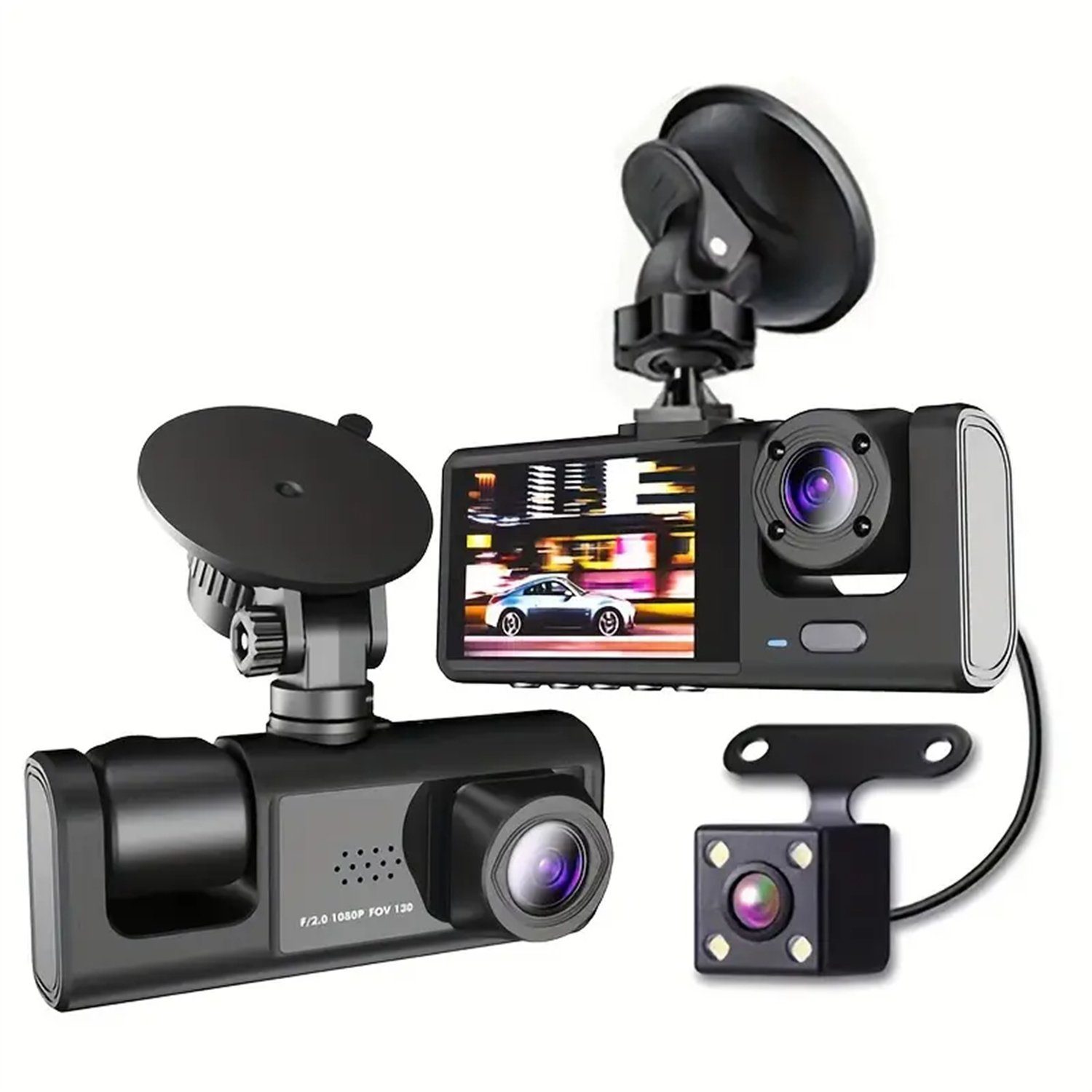 autolock 3-Kanal Dashcam vorne und hinten innen, 1080P Dashcam IR Nachtsicht Dashcam