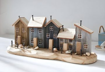 Dekoleidenschaft Dekofigur "Strandpromenade" aus Holz, Häuser mit Muscheln, Steinen und Sand, maritme Sommerdeko, Dekoobjekt, Holzdeko, Holzhäuschen, Haus, Häuser