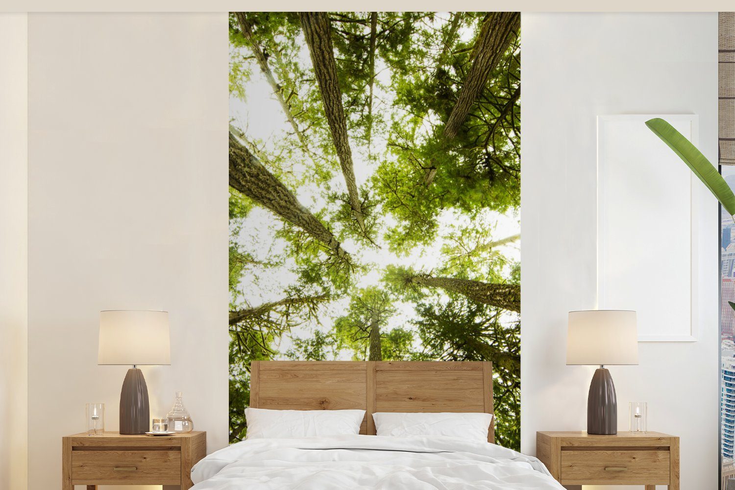 Küche, Hohe Matt, Fototapete im MuchoWow St), grüne bedruckt, Wohnzimmer (2 Vliestapete Dschungel, Schlafzimmer für Bäume Fototapete