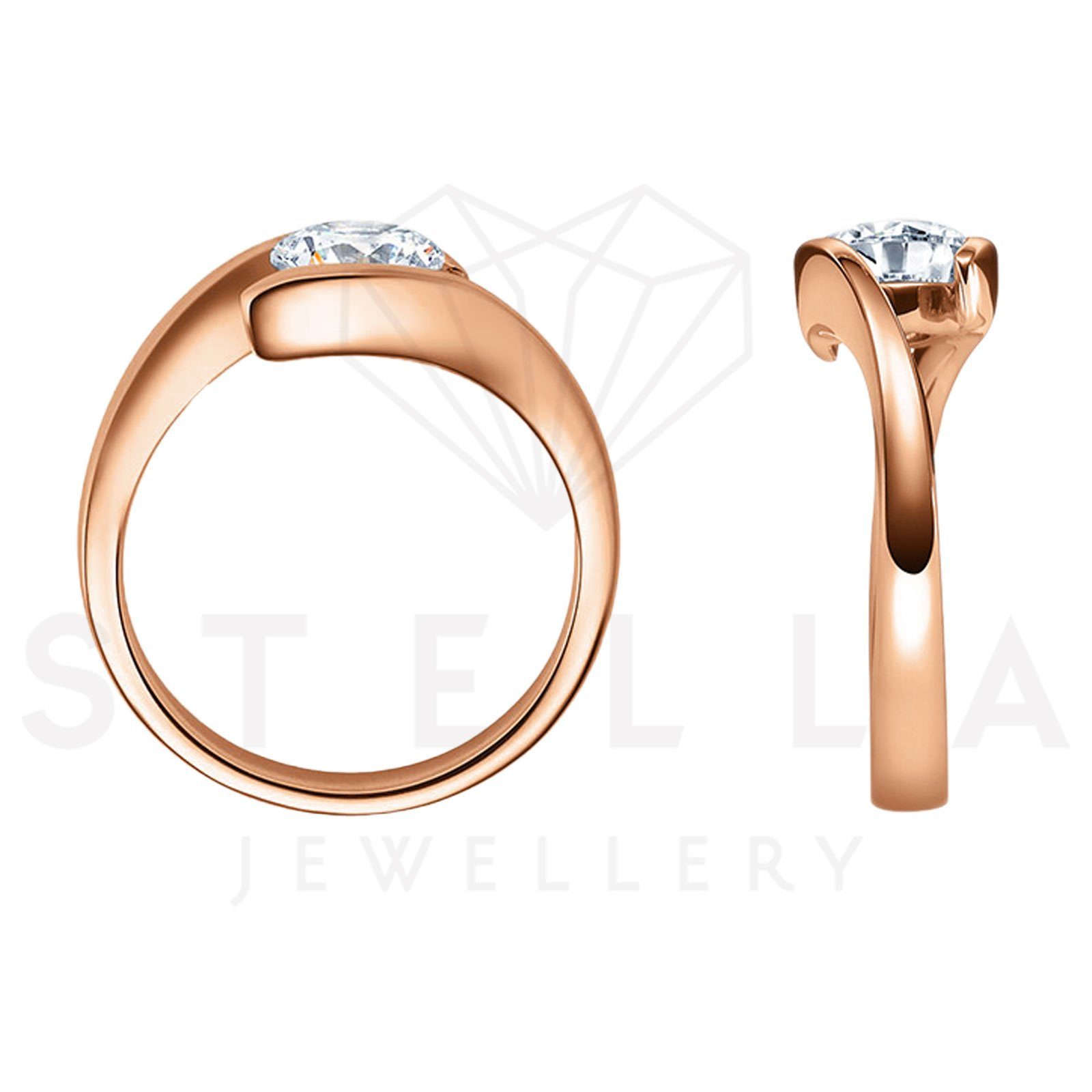 Brillant Poliert Diamant mit Spannring Solitärring 54 (inkl. Rotgold Gr. Etui), 585er Stella-Jewellery 0,05ct. -
