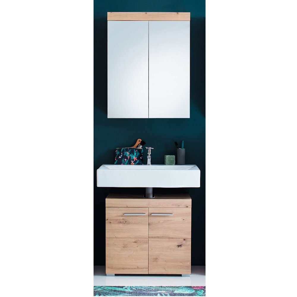 trendteam Badmöbel-Set Amanda, Badmöbel Badmöbel-Set Waschbeckenunterschrank Spiegelschrank