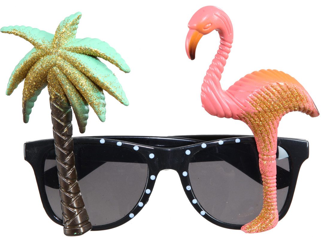 Fries Brillengestell Design Karibik Brille mit Pelikan und Palme Halloween Karneval Party, Brille mit Karibik Design