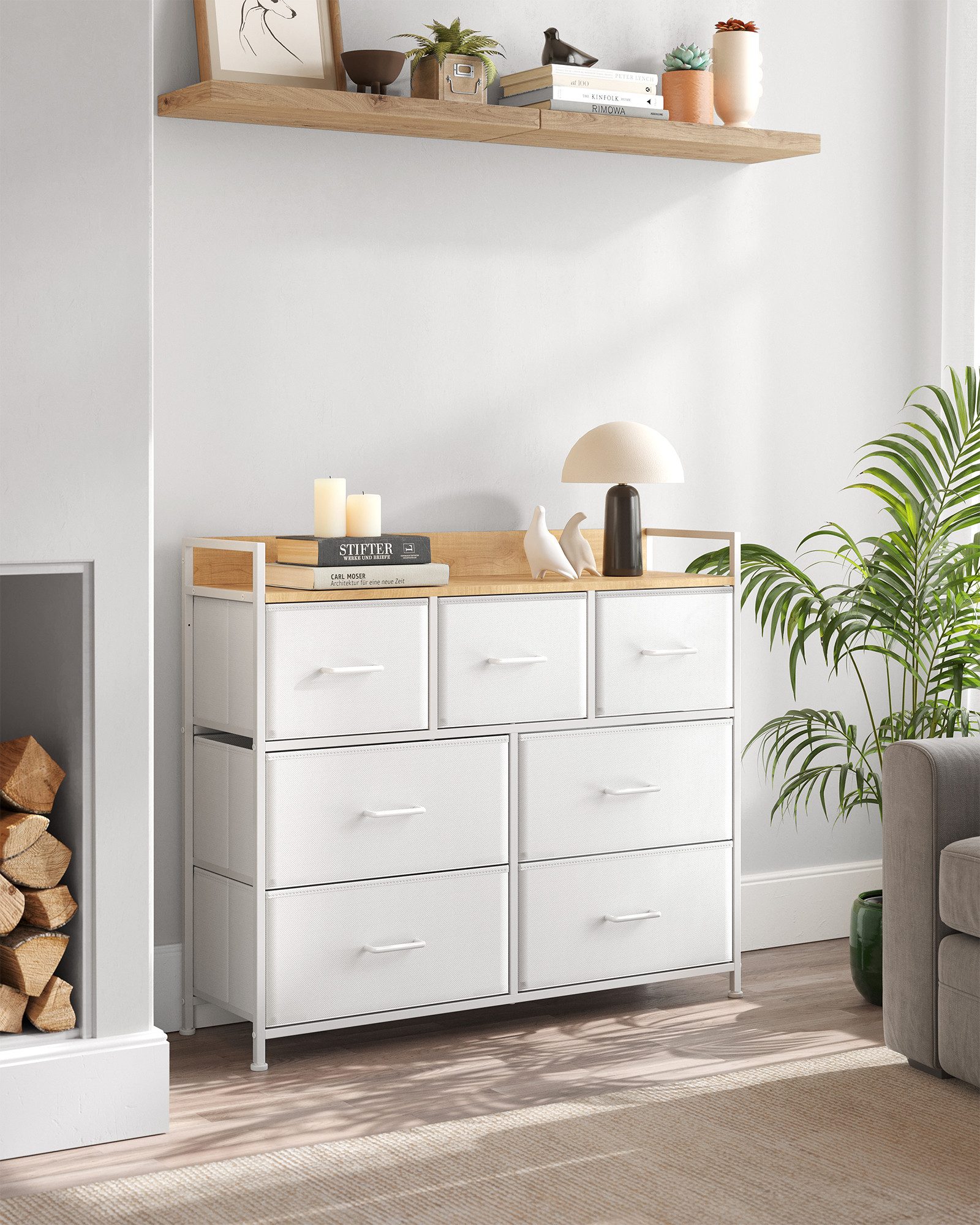 SONGMICS Kommode Schrank, 7 Stoffschubladen, mit Griffen, Metallgestell, Industrie-Design