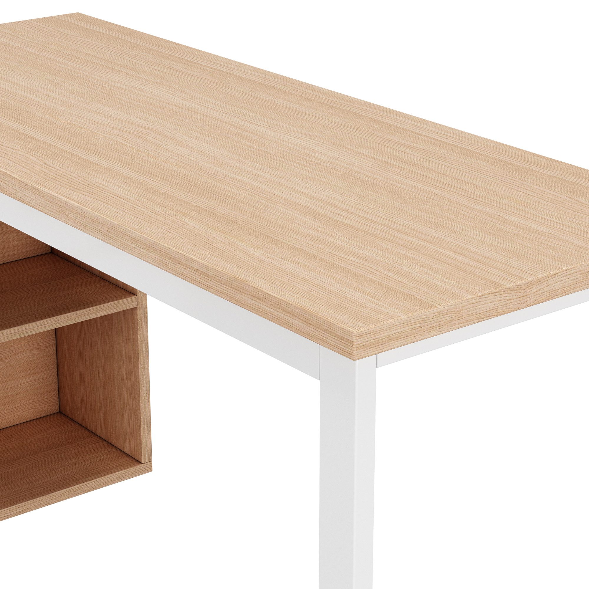 TavilaEcon Schreibtisch mit 3 Schubladen und 2 offenen Ablagefächern, Tischbeineaus Stahlrohr, mit breiter und dicker Tischplatte, weiß+natur