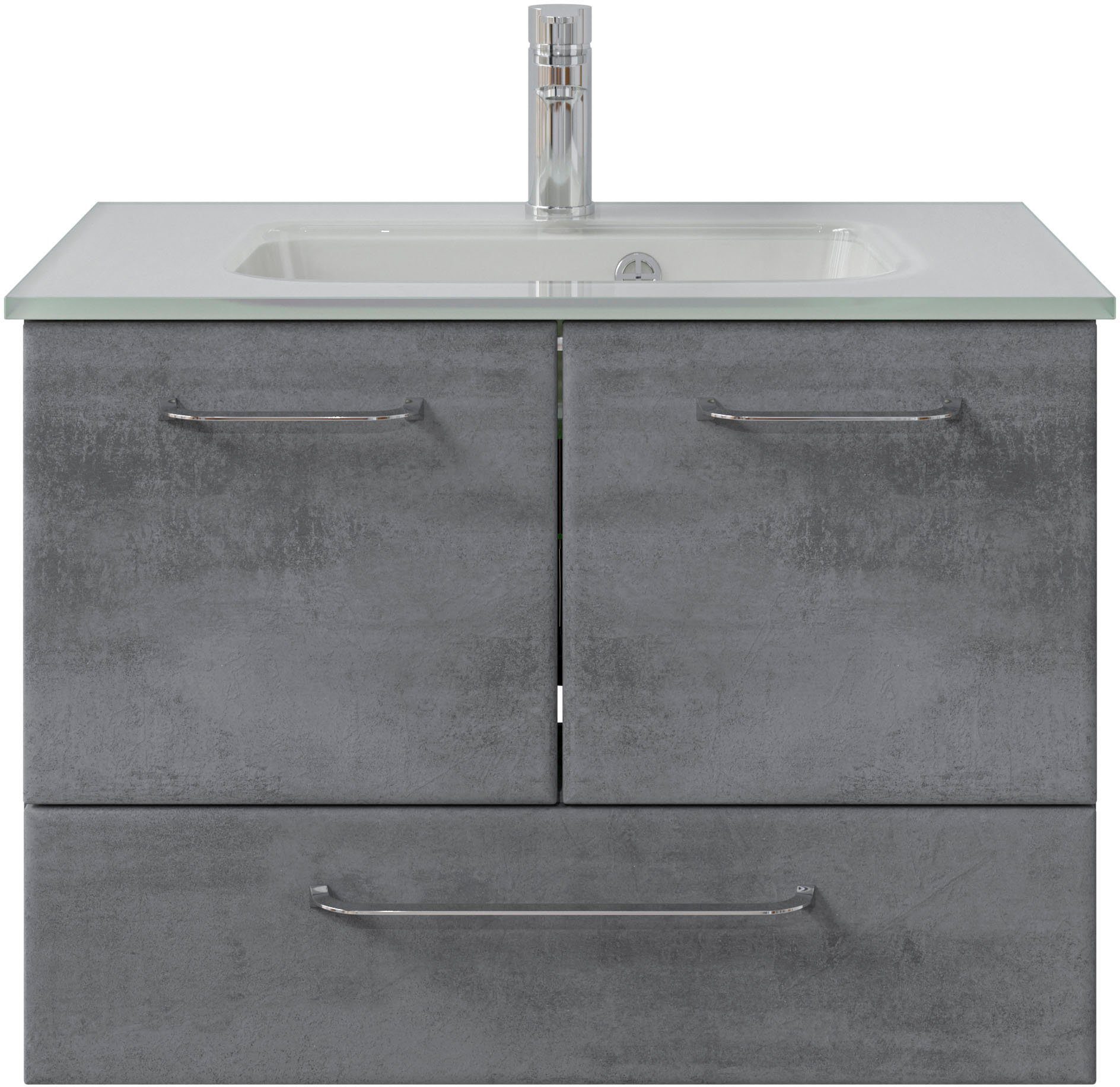 Badmöbel-Set Quickset 945 Glas-Waschtisch mit Unterschrank, 74 cm breit, Waschplatz