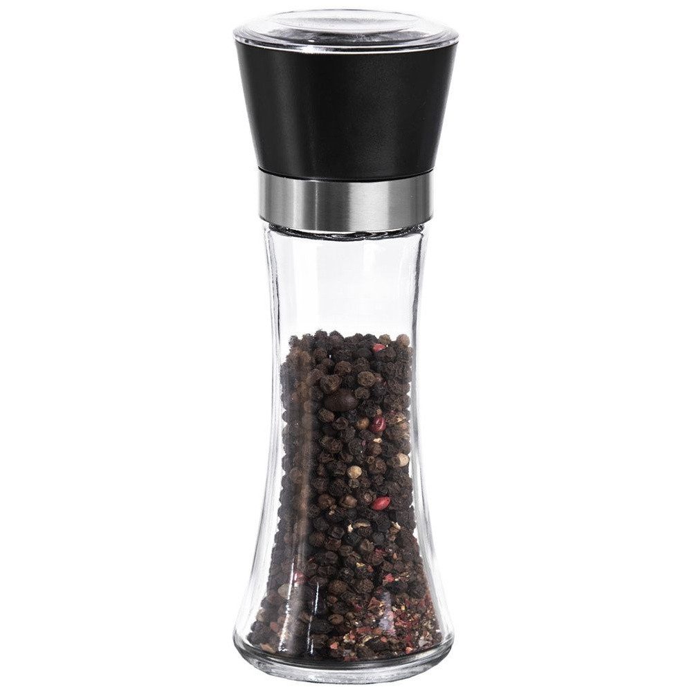 Orion Group Salz-/Pfeffermühle Salz und Pfeffermühle aus transparentem Glas für die Küche 18,5cm, (1 Stück), mit Keramikmahlwerk Mahlgrad einstellbar