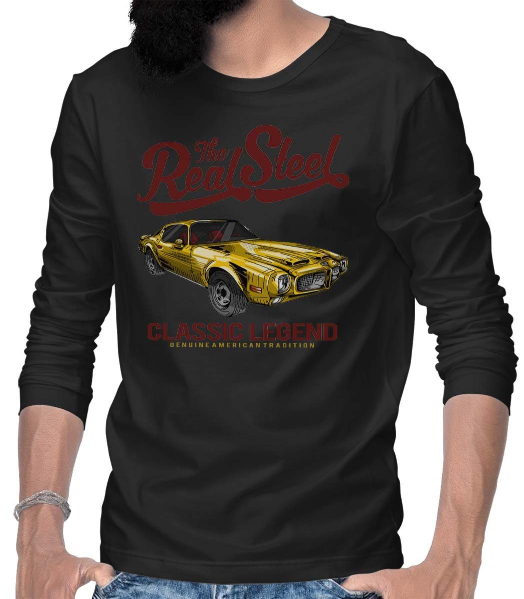 Rebel On Wheels Longsleeve Herren Langarm T-Shirt The Real Steel mit Auto / US-Car Motiv Schwarz | Rundhalsshirts