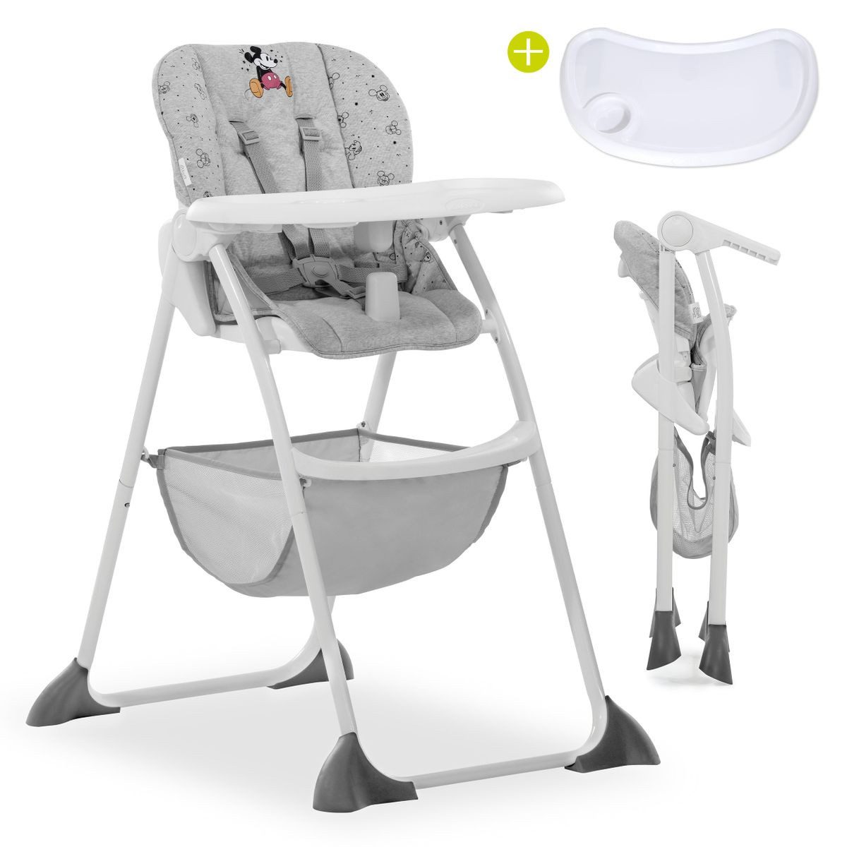 Hauck Tischsitz Sit N Fold - Disney - Mickey Mouse Grey, Babystuhl Kinderhochstuhl ab 6 Monate bis 15 kg mit Essbrett klappbar