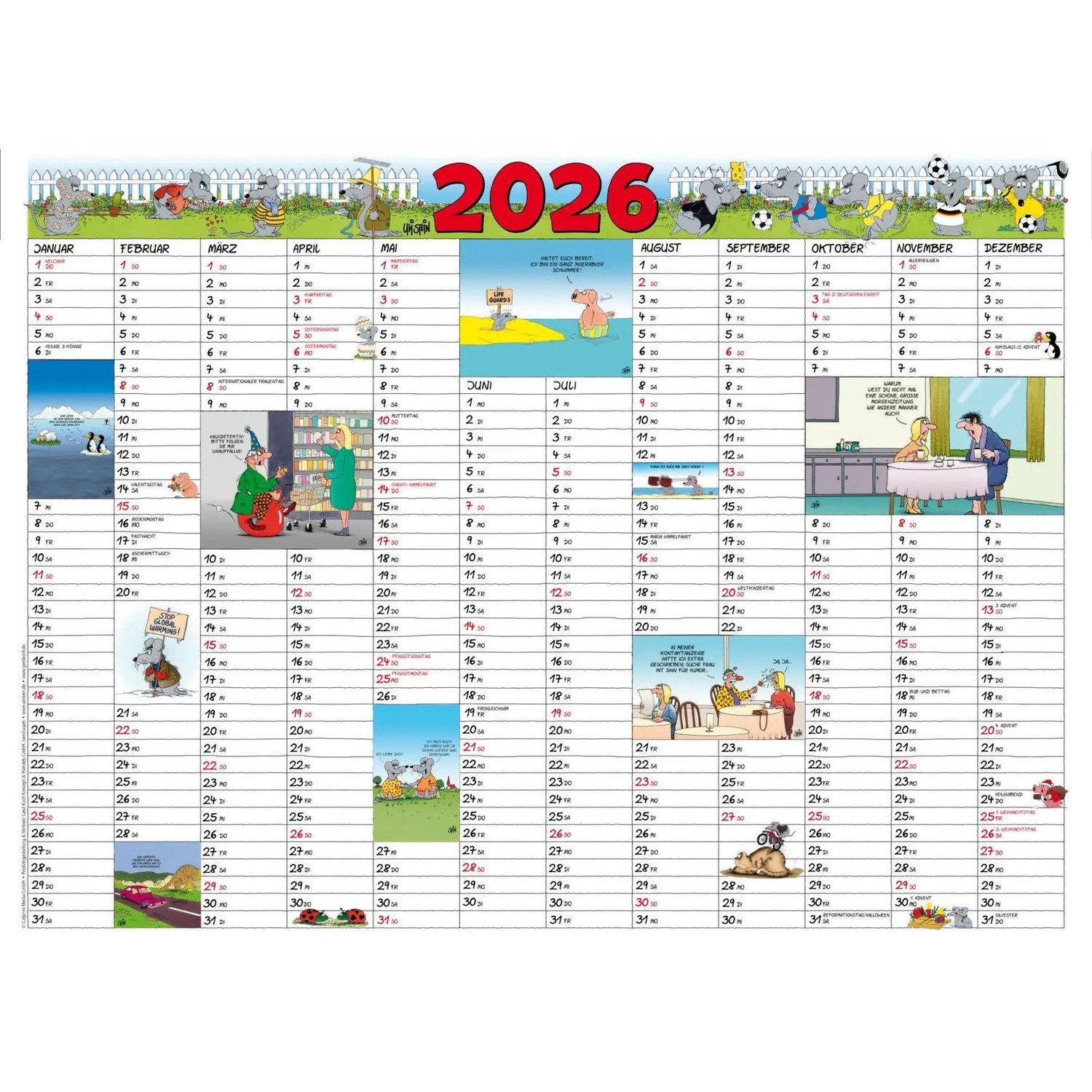 Lappan Verlag Wandkalender Uli Stein Jahresplaner 2026: Posterkalender