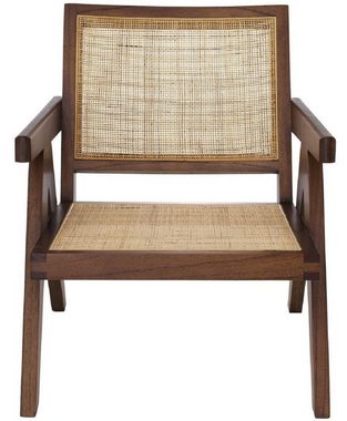 Casa Padrino Besucherstuhl Designer Stuhl Braun / Naturfarben 58 x 82 x H. 70 cm - Massivholz Stuhl mit Armlehnen und handgewebtem Rattangeflecht - Luxus Wohnzimmer Möbel