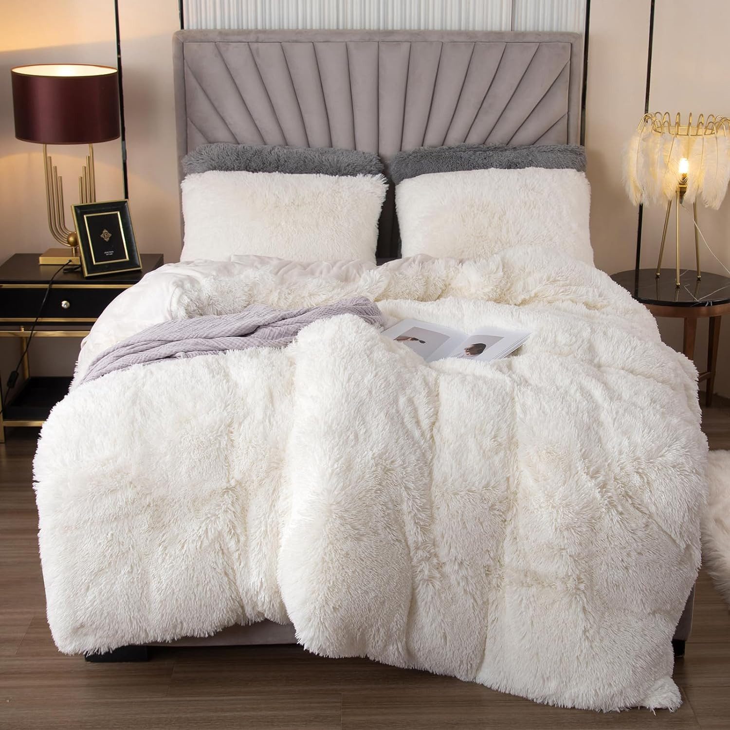 ibettertec Bettwäsche Plüsch Bettwäsche 135x200cm,200x200cm,Extra flauschige Felloptik, Flanell Biber Bettbezug mit Kissenbezug 80x80cm und Reißverschluss – Bild 2 von 5