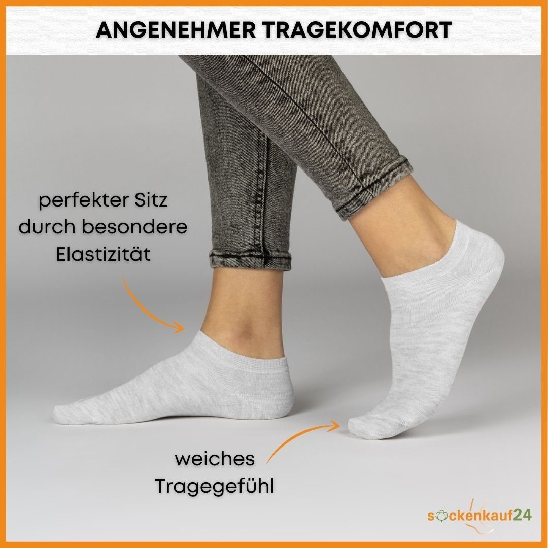 sockenkauf24 Sneakersocken 10 WP Socken Baumwolle & 70202T mit Komfortbund Basic (Grau, Herren Damen Paar - (Basicline) 35-38) Sneaker aus