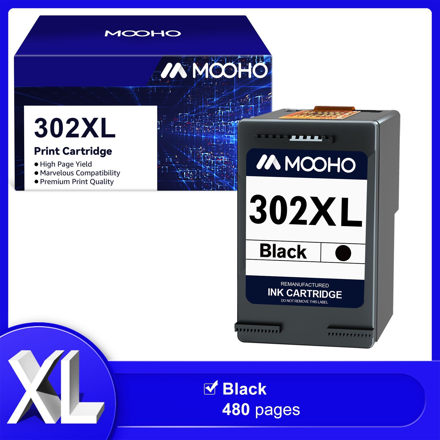 MOOHO 1x Schwarz ersetzt für HP 302 XL 302XL Tintenpatrone (Envy, 4525 4520)