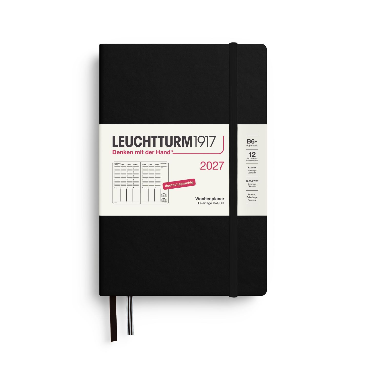 Leuchtturm1917 Taschenkalender Wochenplaner 2027 Paperback B6 Hardcover Schwarz