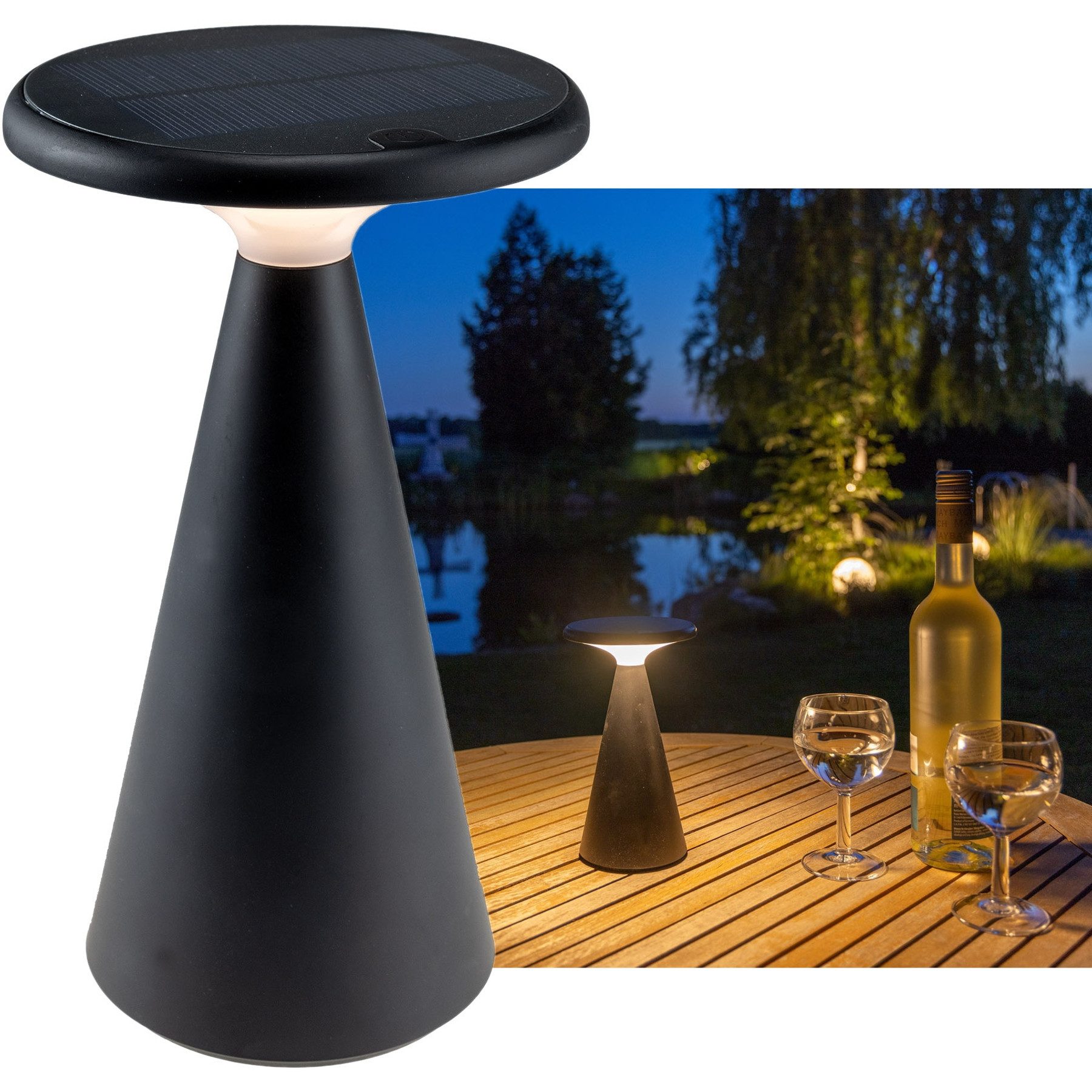 ChiliTec LED Außen-Tischleuchte CHILITEC LED Solar Tischleuchte Foco Sol, 2700K, dimmbar, schwarz