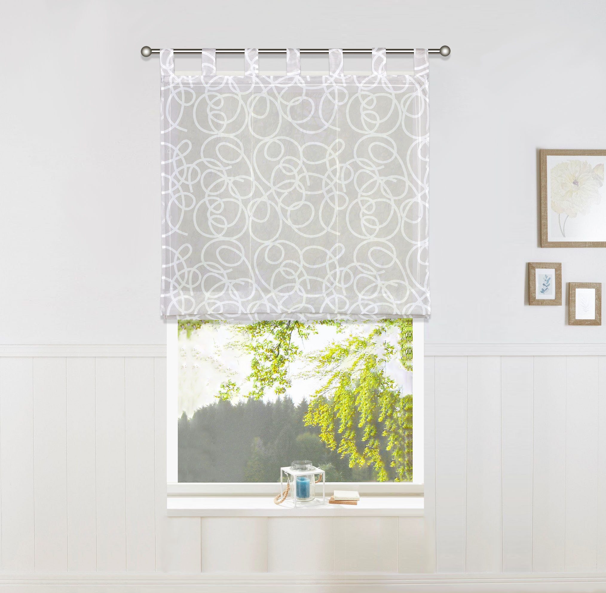 my home Raffrollo Tanaro, mit Schlaufen, Halbtransparent, Voile, Polyester