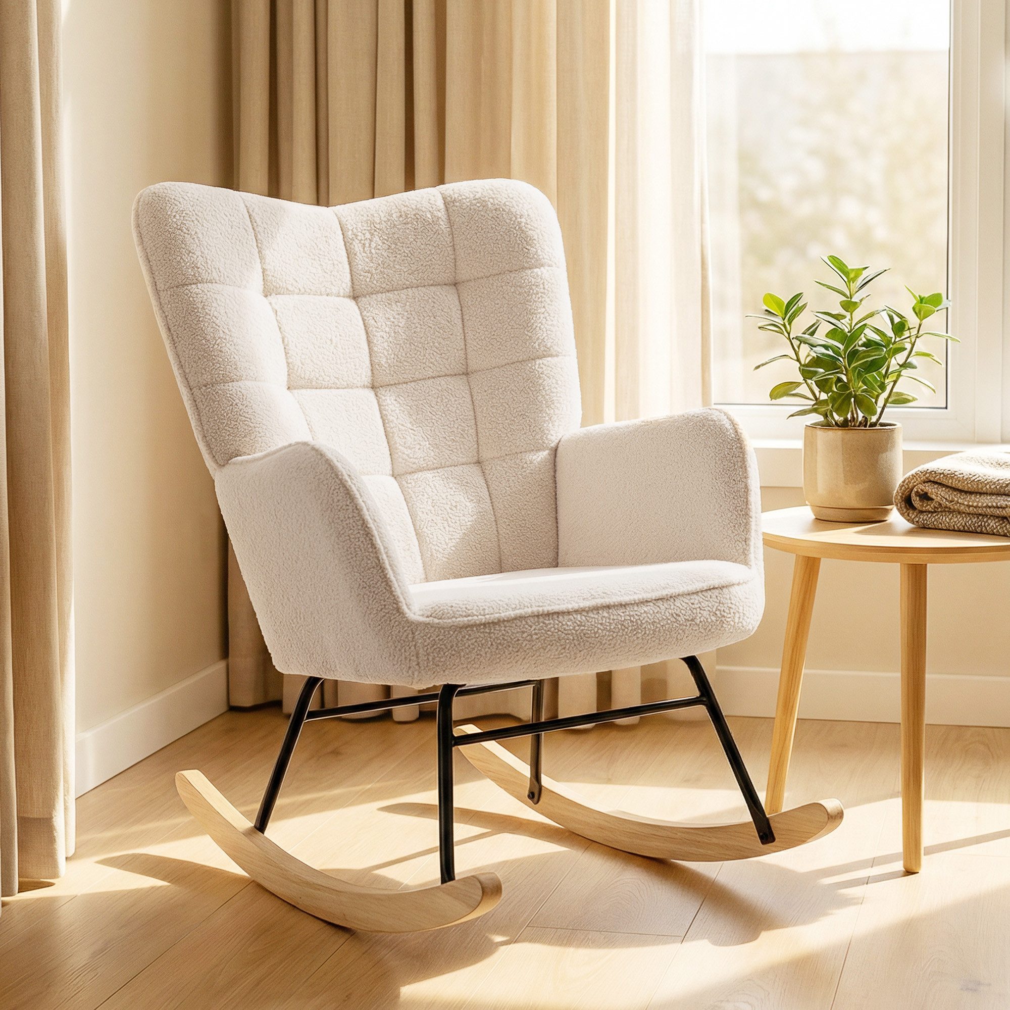 HOMCOM Schaukelstuhl Schwingsessel, Akzentstuhl, Wohnzimmersessel für Schlafzimmer (Schwingsessel, 1 St), für Wohnzimmer, Beige