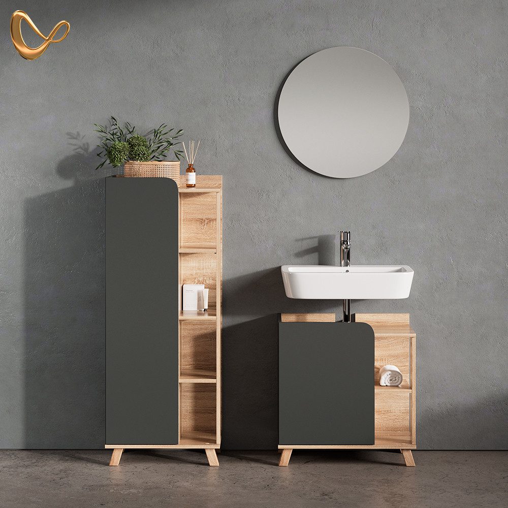 Livinity® Badmöbel-Set Marano, Anthrazit/Sonoma, 3 Teile günstig online kaufen