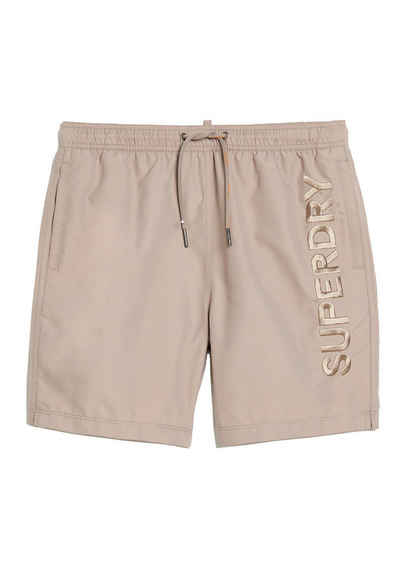 Superdry Badeshorts Superdry Herren Badeshorts PREMIUM EMB 17 SWIM SHORT Deep Beige