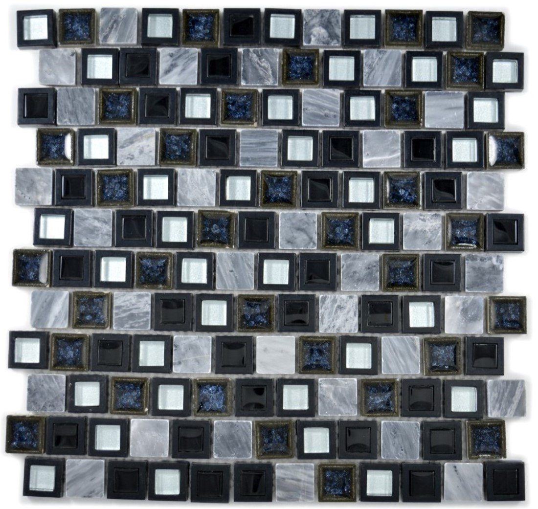 Mosani anthrazit 30x30 cm, Glasmosaik Marmor schwarz Mosaikfliesen Wandverkleidung Naturstein grau Dekorative
