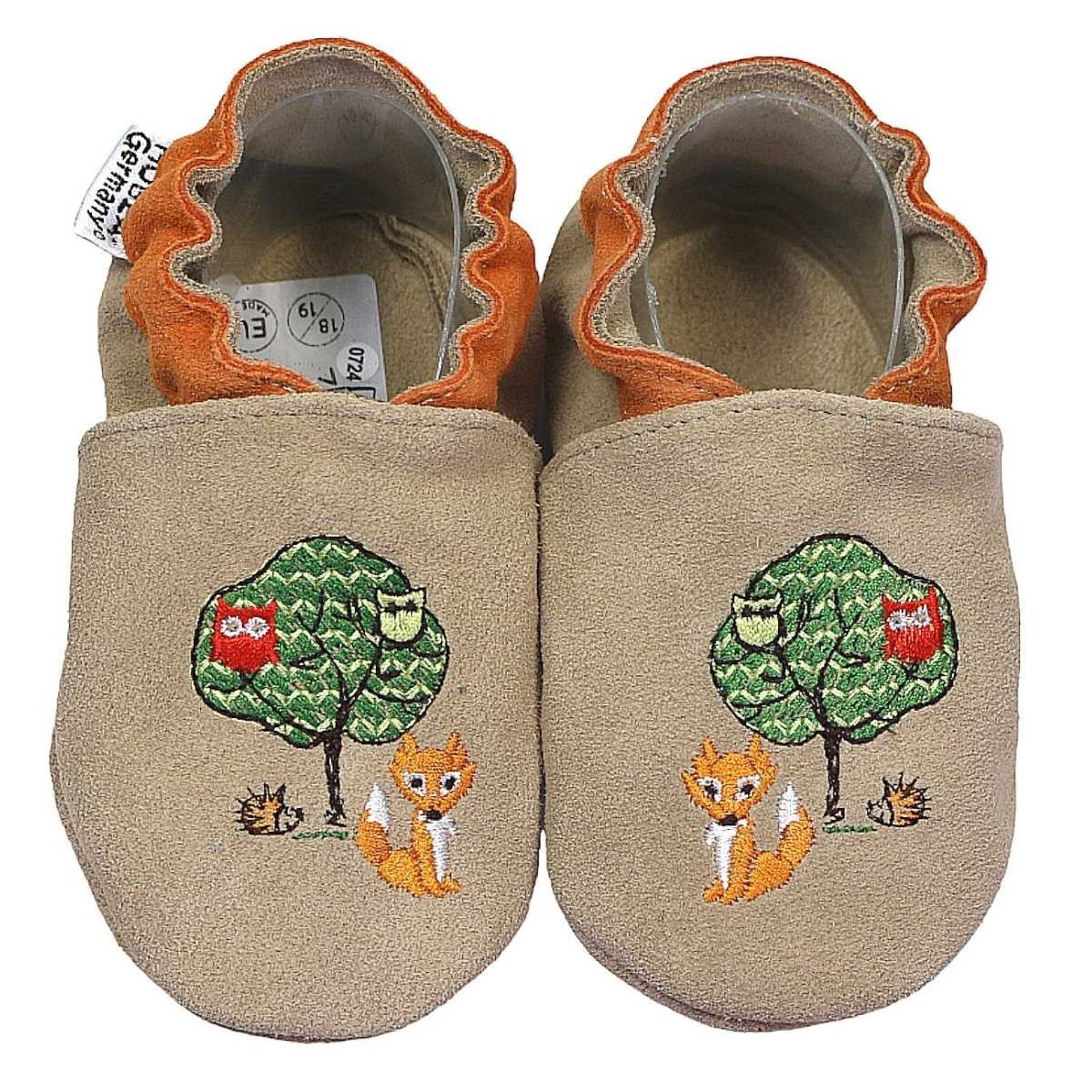 HOBEA-Germany Krabbelschuhe Waldtiere 18/19 (6 - 12 Monate) Krabbelsohle Krabbelschuh handgefertigt in der EU