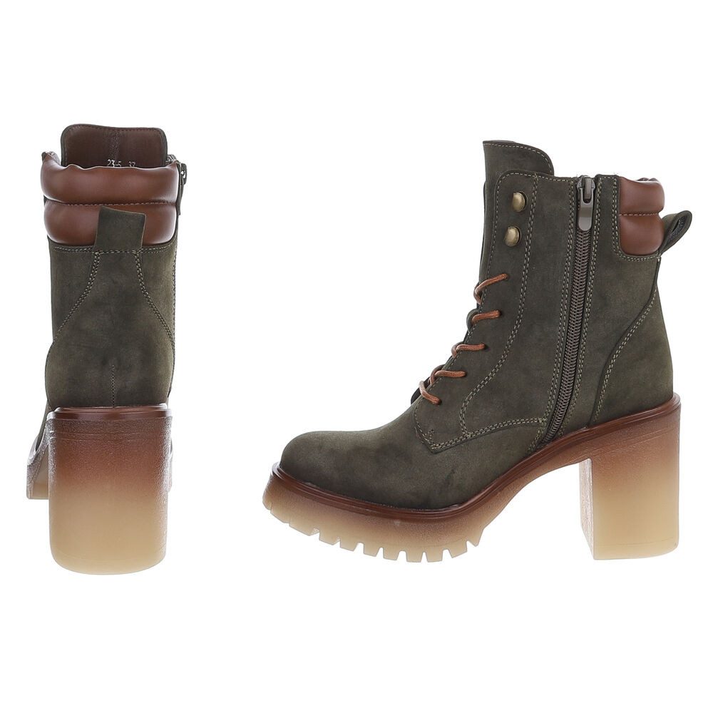 Ital-Design Damen Schnürstiefel mit Blockabsatz und Profilsohle Schnürstiefelette (92422399) Blockabsatz Stiefeletten in Grün – Bild 5 von 5