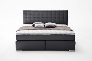 möbelando Boxspringbett Lenno, Boxspringbett Lenno mit Kunstleder schwarz, Liegefläche 200x200 cm, Kopfteil gesteppt, Metallfüße gebürstet