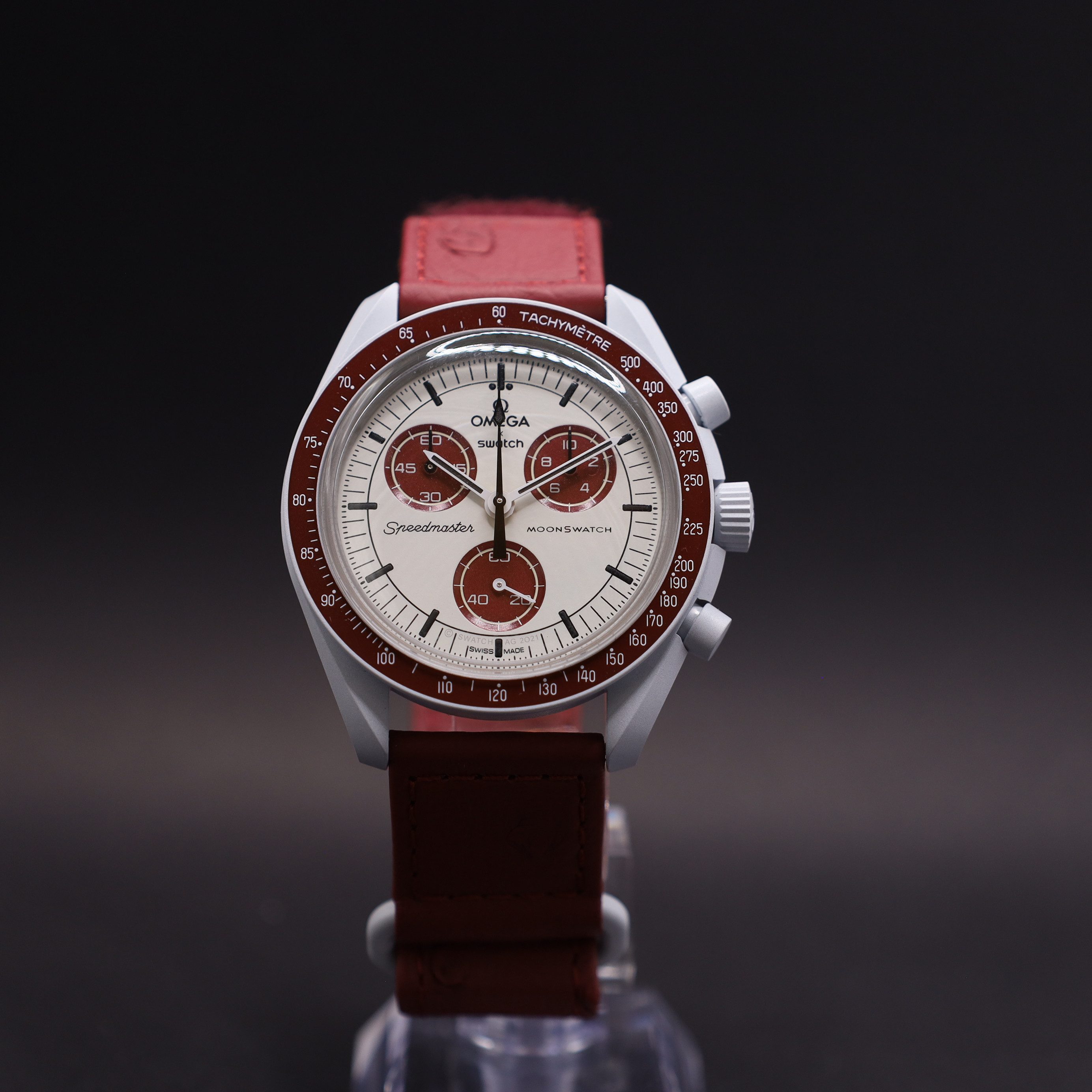 Swatch Chronograph OMEGA x Swatch MoonSwatch Mission to Pluto Straußenleder SO33M101C, (1-tlg)