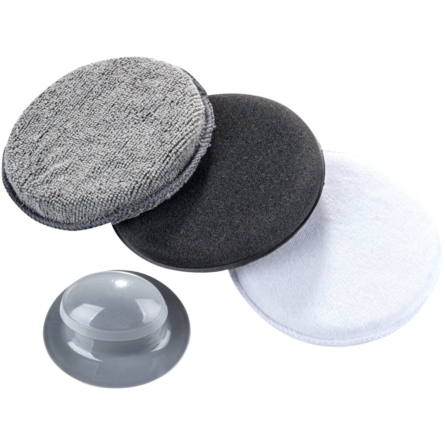 WALSER Polierpad Profi Set 3x Applikator Pads + Griff Mikrofaser, Auto Polierpad Schwamm Hand Pad Kissen Politur Wachs Reinigung Pflege